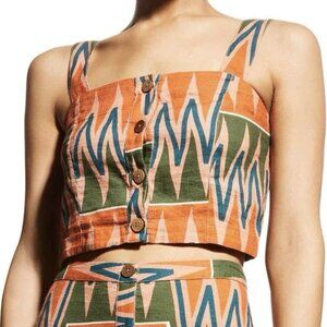 New Veronica Beard $248 Tiffany Linen Crop Top Geometric Aztec Orange Size XL